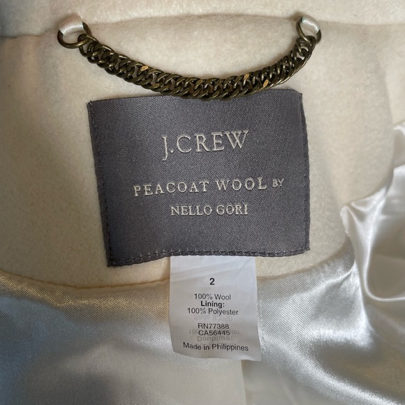 J. Crew Wool Cream Navy Trim Pea Coat Nello Gori Italian Fabric Jacket Womens 2 - Picture 11 of 16